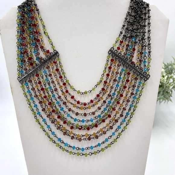 Five Strand Multi-strand multi-color colorful necklace 16-20” - Picture 1 of 5